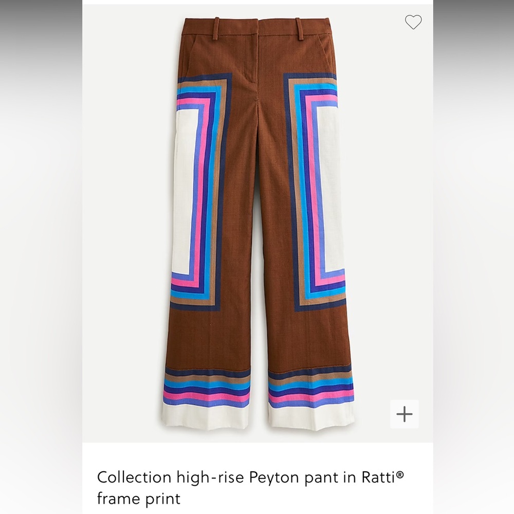 Amazing J.CREW Collection high-rise Peyton pant in Ratti® frame print, NWT